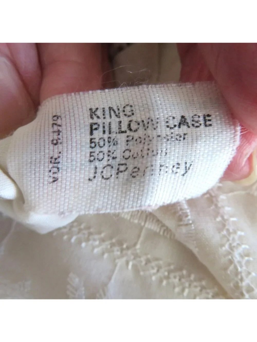 Vintage JCPenney 1 King Size Pillowcase Beige Embroidered Floral Lace Trim